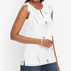 Like New Talbots Embroidered Flutter Sleeve Top